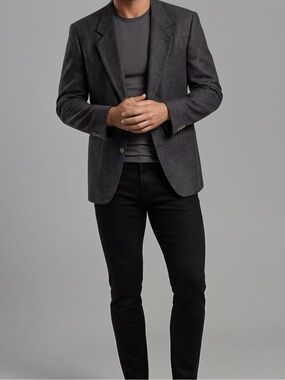 Vintage Harvé Bernard Gray Wool Blazer Size 10 Minimalist Oversized Unisex